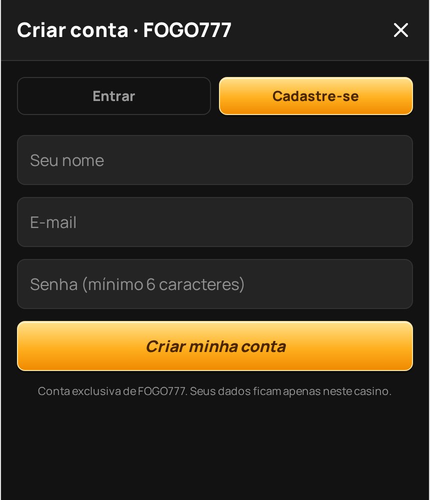 Tela de cadastro do jogador dentro da operação